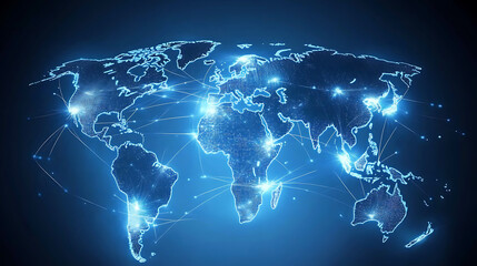 Poster - Abstract global network concept with a world map and connection lines, a technology background in white and grey colors