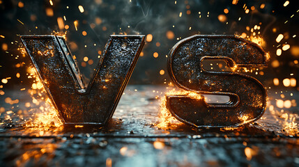 Poster - A versus battle background featuring metal rusty VS letters with sparks, suitable for esports, protests, or competitive events