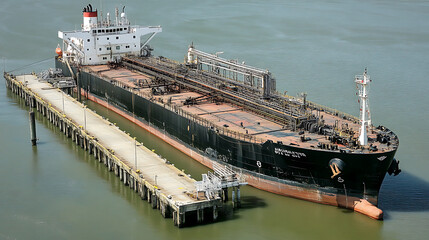 Poster - Aerial view of an oil tanker at a coastal dock