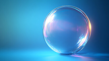 Poster - An abstract glowing bubble shield element or template for text, isolated on a blue background with a futuristic light style