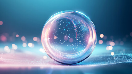 Poster - An abstract glowing bubble shield element or template for text, isolated on a blue background with a futuristic light style