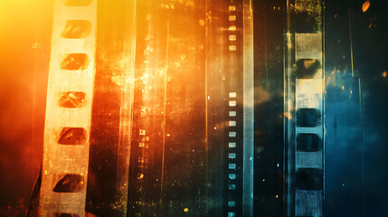 Poster - Designed medium format film background with heavy grain, dust and light leaks, industrial abstract design illustration graphic