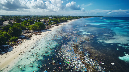 Poster - Aerial view of the Indian Ocean polluted by plastic trash
