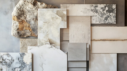 Poster - An assortment of stone tile samples showcasing various textures and colors for interior design projects