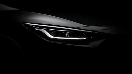 Poster - Closeup on the headlight of a generic and unbranded electric car