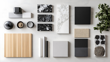 Poster - Assortment of various kitchen countertop materials displayed in different colors and textures