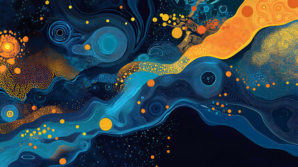 Poster - An illustration of an abstract stream conveys themes of artificial intelligence, big data, technology, data transfer, data flow, large language models, and