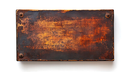 Poster - Antique-inspired weathered metal sign or panel mockup, featuring a rusty enameled finish, isolated against a white background