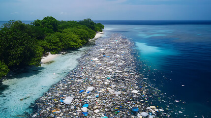 Poster - Aerial view of the Indian Ocean polluted by plastic trash