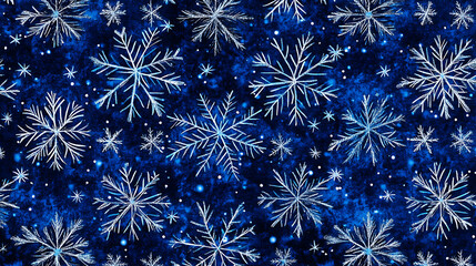 Aufkleber - Blue background with dark blue snowflakes flat style, dark blue background, snowflake pattern
