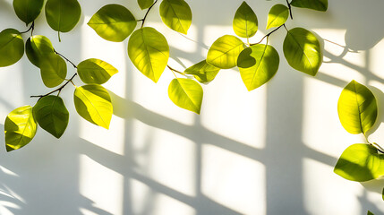 Aufkleber - Leaves and window pane shadow overlay effect on white background, natural light, abstract image concept