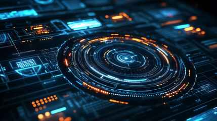 Aufkleber - Futuristic digital user interface with glowing circular elements