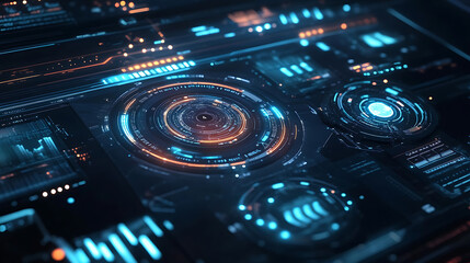 Poster - Futuristic digital user interface with glowing circular elements