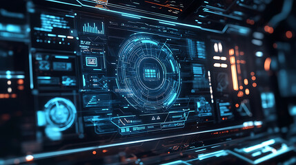Poster - Futuristic interface displaying secure network with advanced tech protocols