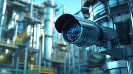 Poster - CCTV camera for monitoring an industrial facility 3D illustration