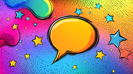 Poster - Colorful comic book background with speech bubble and stars