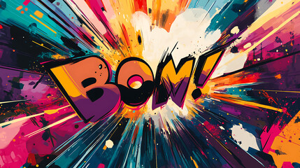 Aufkleber - Colorful comic book style boom text on burst background