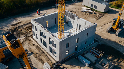 Poster - Construction site of a modern 3D printed house being built using innovative technologies
