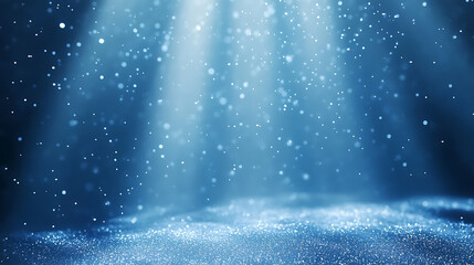 Poster - Spotlight background, Illuminated blue stage, Divine radiance, Backdrop for displaying products, Bright beams of spotlights, shimmering glittering particles, a spot of light