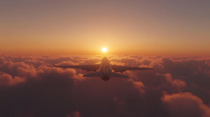 Poster - Modern fighter jet flying on clouds at sunset