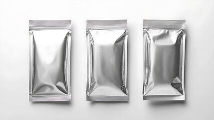 Fototapete - Isolated on a white background, blank aluminum foil plastic pouch bag sachet packaging mockup with clipping path