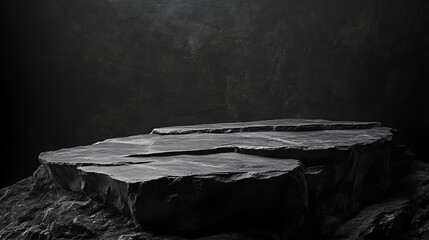 Poster - Dark gray stone podium background, suitable for studio product displays with a black scene