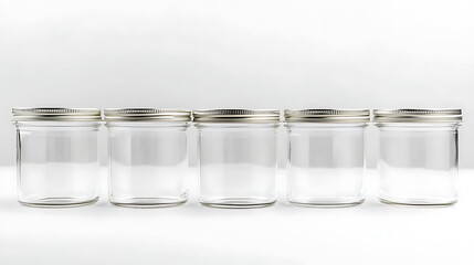 Aufkleber - Set of clear, empty PET can jars for canning and preservation, isolated on a white background
