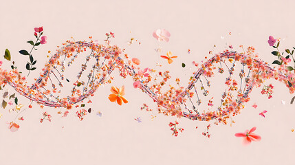 Leinwandbilder - Dna strands with floral elements representing genetic engineering and bioengineering concepts