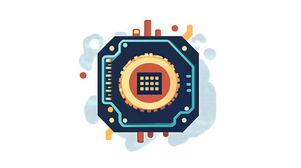 Poster - Flat style icon of a CPU for computer and smartphone, depicting a processor chipset in vector illustration on an isolated background, signifying a business concept