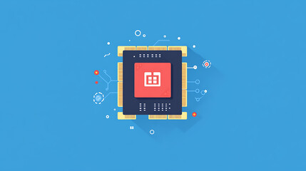 Poster - Flat style icon of a CPU for computer and smartphone, depicting a processor chipset in vector illustration on an isolated background, signifying a business concept