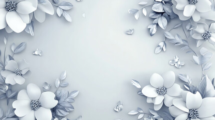 Aufkleber - Elegant 3D floral background with silver and white flowers
