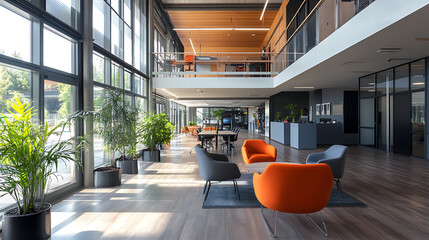 Poster - blurred modern open office interior background contemporary workplace design architecture photography