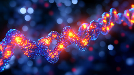 Poster - Digital representation of dna strands with glowing nodes, symbolizing genetic biomarkers and molecular biology