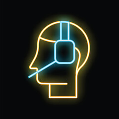 Poster - Neon sign depicting the head of a customer service representative wearing a headset, symbolizing communication and support