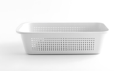 Fototapete - White rectangular plastic storage basket with an isolated white front view