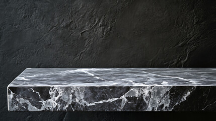 Poster - empty grey marble tabletop with dark black cement stone background for product displayed in rustic mood and tone, luxury background for product stand with empty copy space for party, promotion