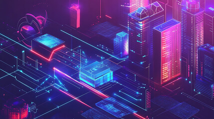 Poster - Isometric global logistics network is depicted, highlighting fast delivery, online shopping, internet payments, and protection for money transfer