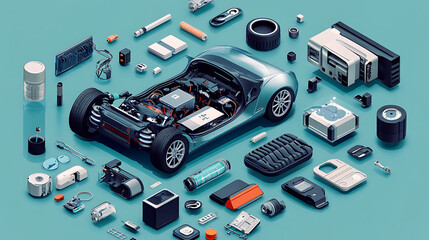 Aufkleber - Isometric illustration of electric car components