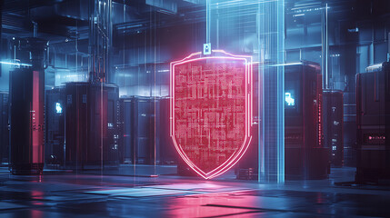 Aufkleber - Industrial facility protected by a digital shield, symbolizing critical infrastructure protection and national security