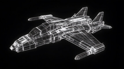 Poster - Wireframe view of a tank isolated on a black backgroundWireframe view of an air force fighter isolated on a black background