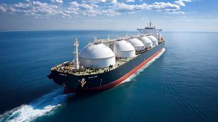 Poster - Large LNG or Liquid Gas Tanker Ship Aerial View Above Blue Ocean