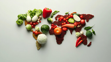 Poster - World map consisting of vegetables on a white background