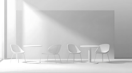 Poster - a set of realistic trade show chairs and tables, or a white blank stand booth for a corporate exhibition