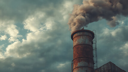 Poster - industrial smokestack emitting thick smoke into the sky, symbolizing air pollution and the need for 