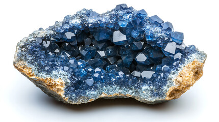 Poster - Macro photo of a blue sapphire druse isolated on a white background
