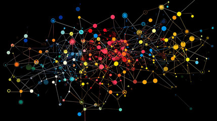 Poster - Interconnected nodes with colored points representing network management and connectivity