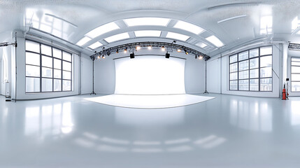 Wall Mural - immersive 360degree panorama of minimalistic studio with bright lights hdri vr environment 3d illustration