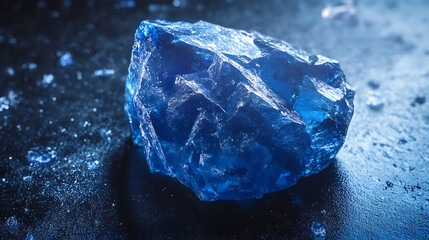 Poster - Natural blue sapphire on a blue black background