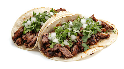 Poster - mexican cuisine delight savory tacos al pastor on a clean white background food photography