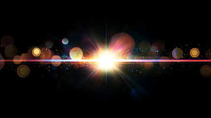 Aufkleber - prism light leak texture for photo overlay and effect, lens flare in abstract background, bokeh effect with glow and magical lights on black background